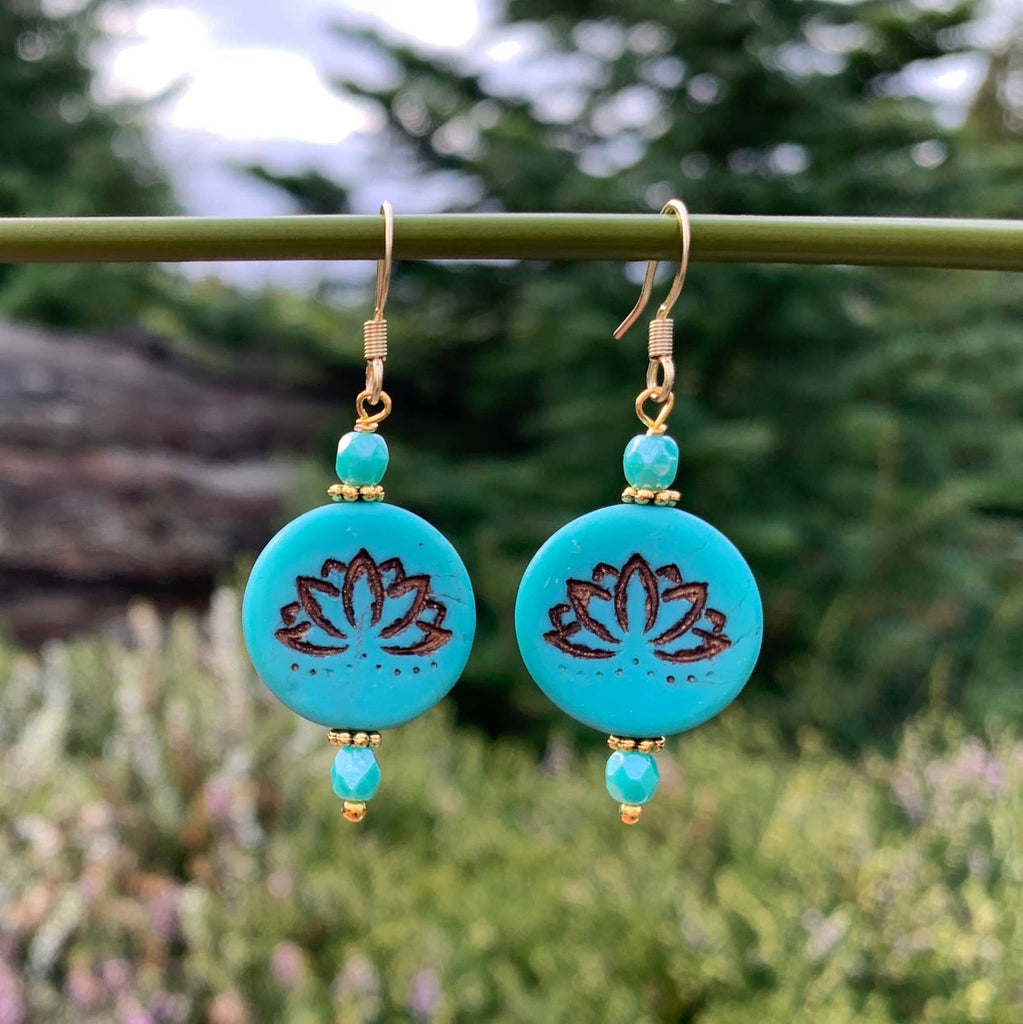 Lotus Earrings -  Turquoise