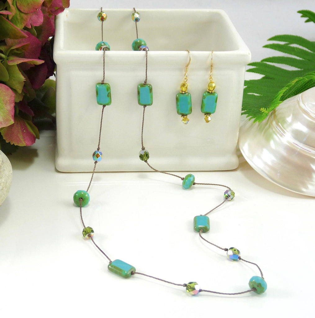 36" Rectangle Hand Knotted Long Necklace -5 Colors: Turquoise