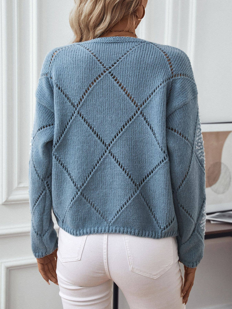 HOLLOWED-OUT SEQUIN PULLOVER SWEATER: BLUE / (S) 1