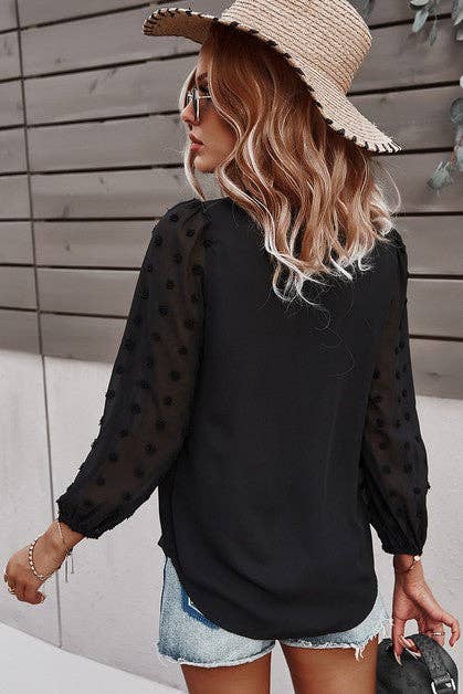 V Neck Solid Long Sleeve Top - Clearance: BLACK / XL