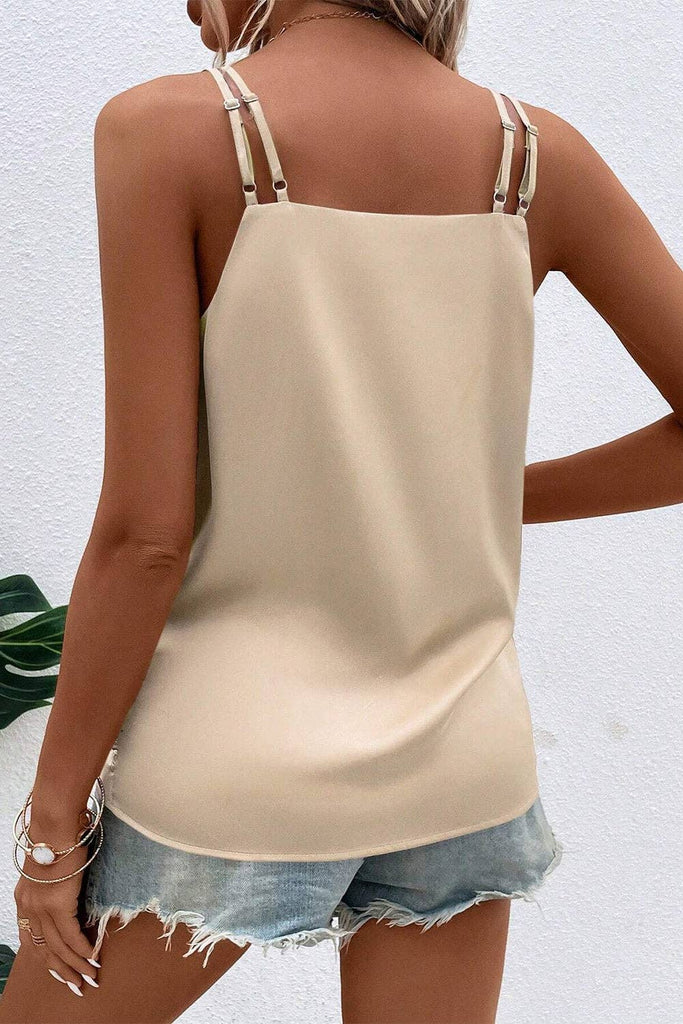 Satin Wrap V-Neck Cami Top: Apricot / M