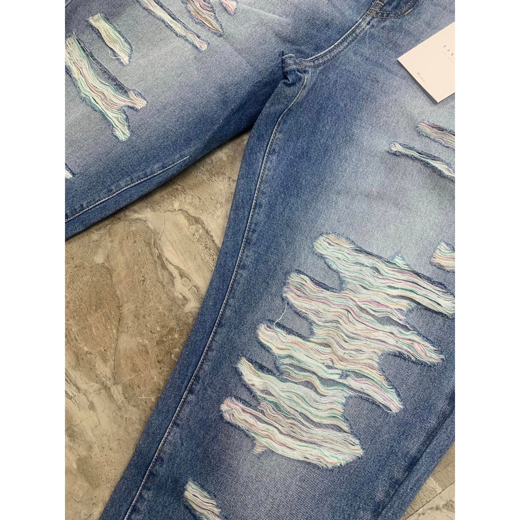 SALE Kancan Rainbow Thread destroyed Jeans ~ $62
