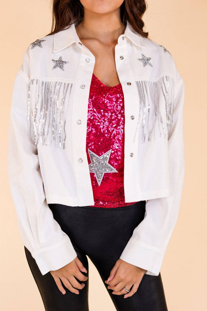 Its Written In The Stars Embellished Denim Jacket: White / X-Large