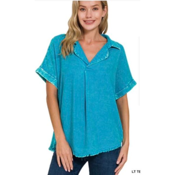 Short Sleeve Linen Raw Edged Tops 3 Colors