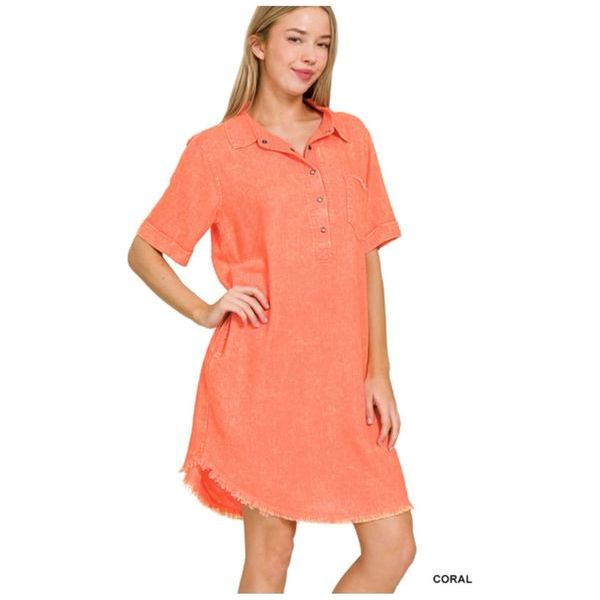 Linen V Neck distressed hem dress 2 colors SALE !!!