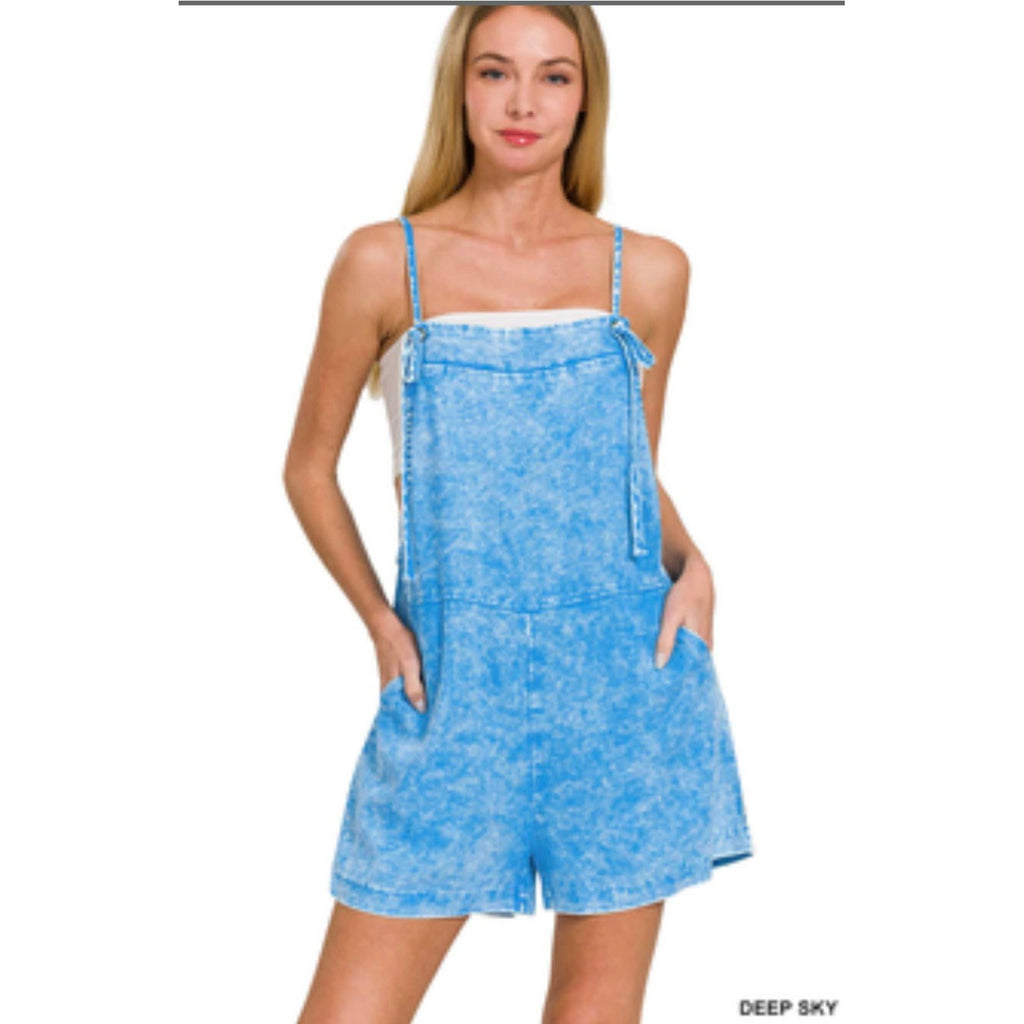 Washed Linen Strapped Romper 4 Colors ( Sizes Small ~ XL )