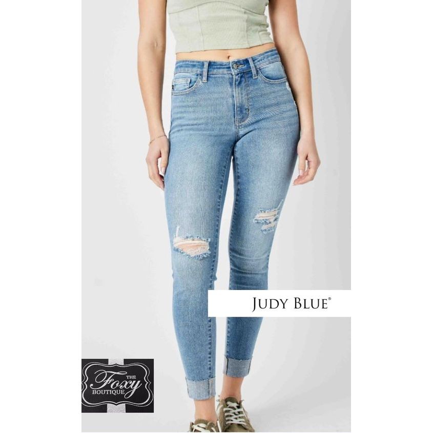 Judy Blue Mid Rise Destroyed & Cuffed Skinny 13 & 15 only SALE