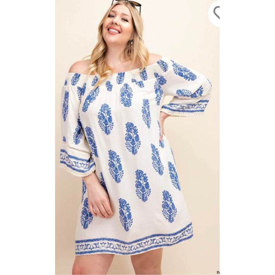 Off the shoulder Boarder Dress Plus size ~ SALE