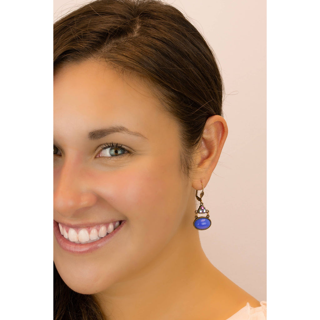 Opulent Sunset Blue Crystal Earrings: Leverback