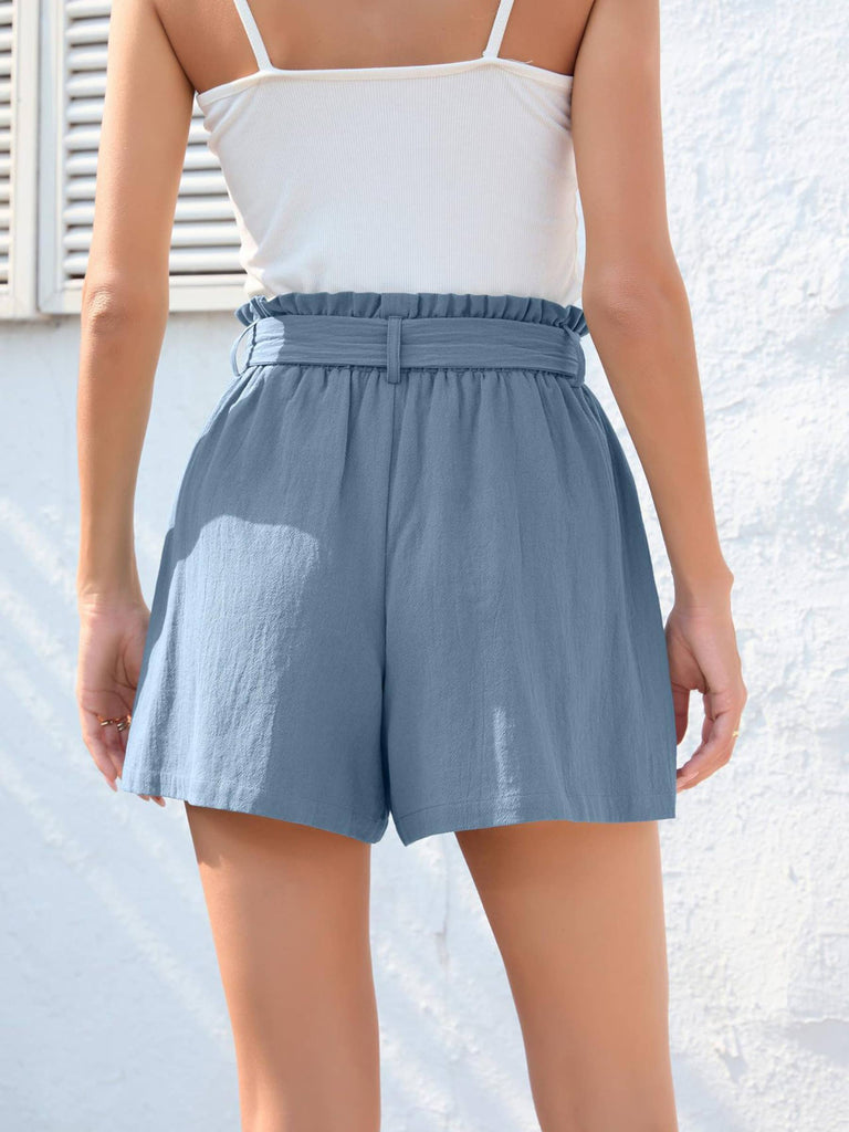 Ruffled Waist Tied Shorts: Blue / XL