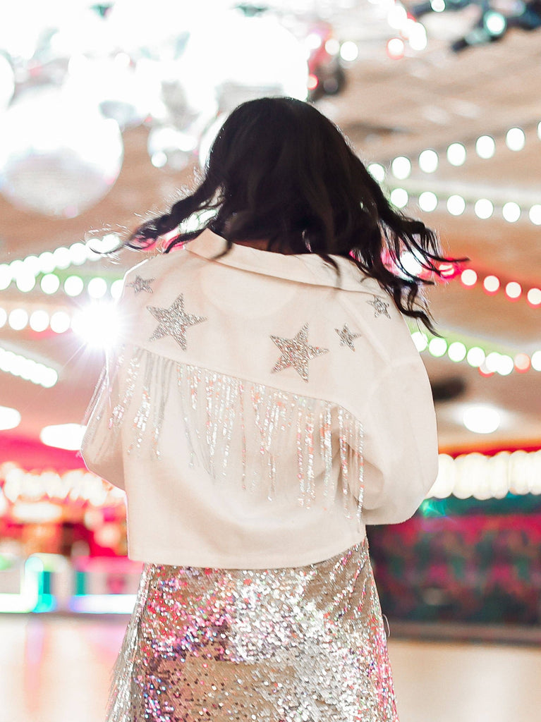 Its Written In The Stars Embellished Denim Jacket: White / Large