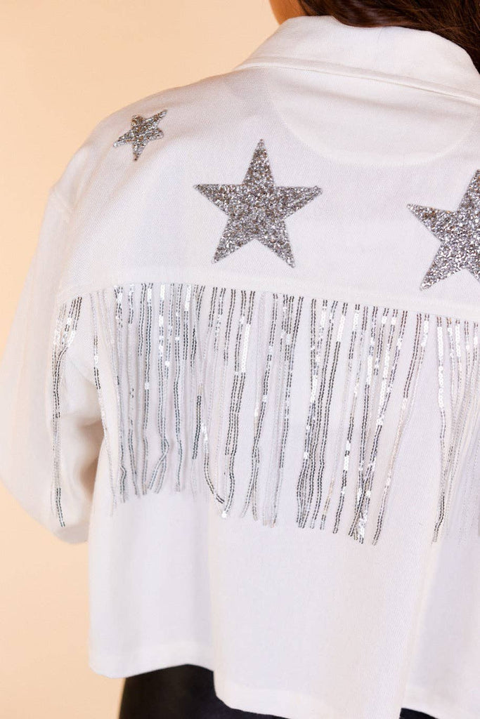 Its Written In The Stars Embellished Denim Jacket: White / Medium