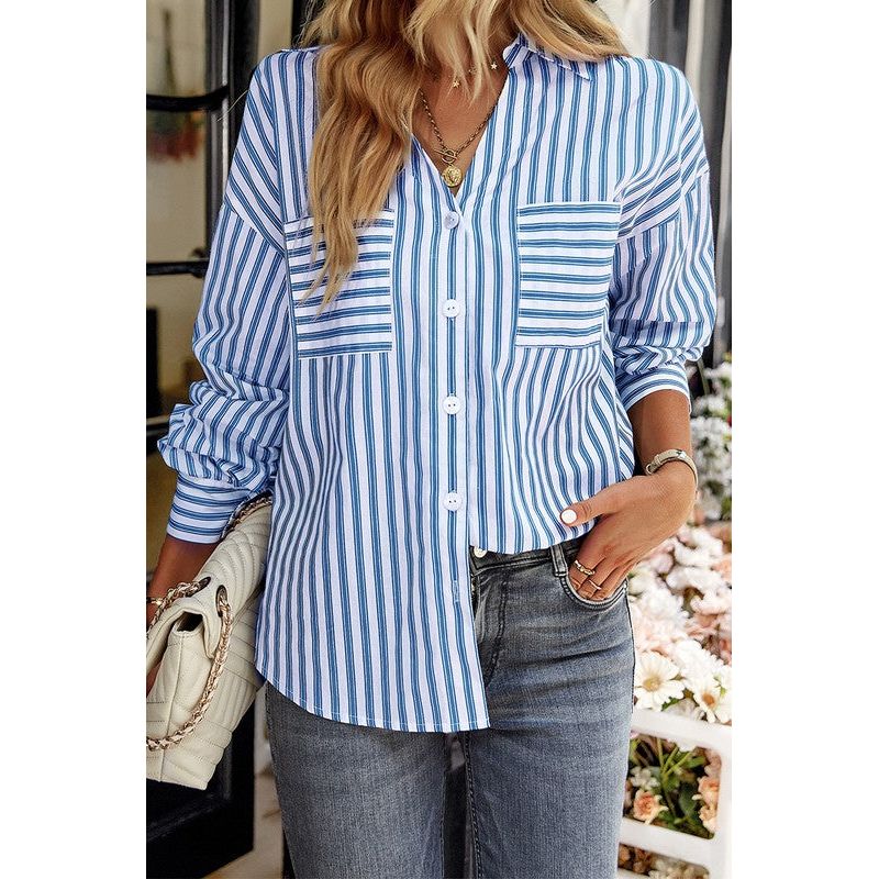 Beachy Blue Striped Shirt Sizes small ~XL