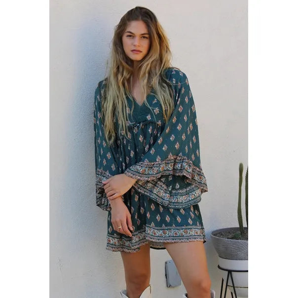 Boho Forest Green Dress ~ Just in but 15% off