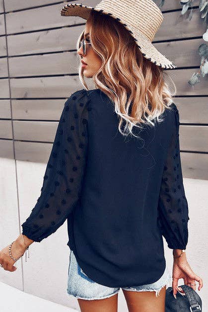 V Neck Solid Long Sleeve Top - Clearance: BLACK / XL