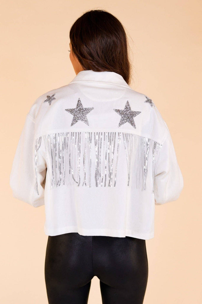 Its Written In The Stars Embellished Denim Jacket: White / Medium