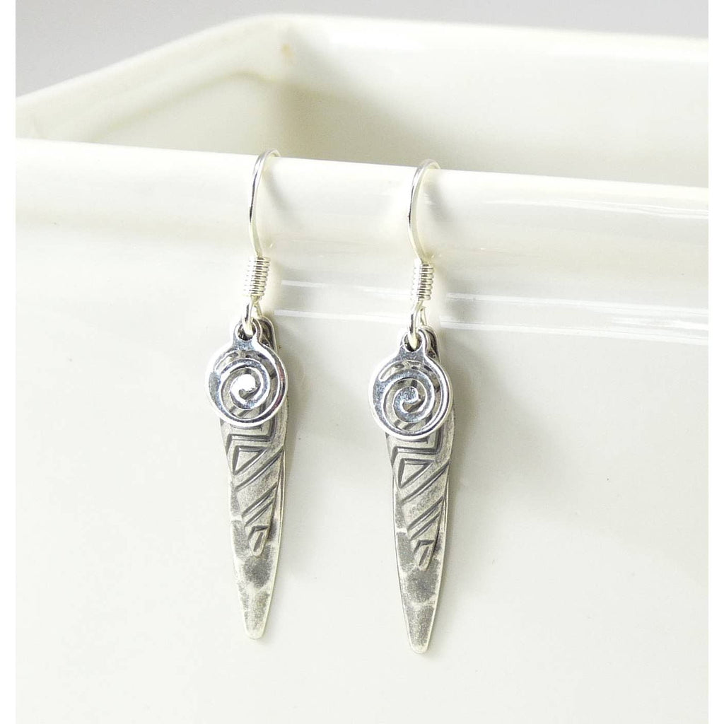 Metal Earrings Silver Leaf Drop -