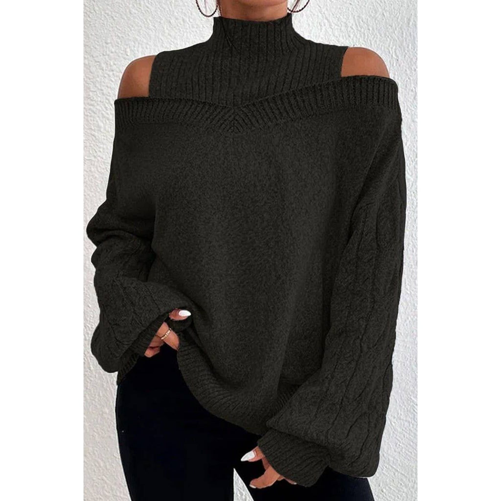 TURTLENECK OFF SHOULDER LANTERN SLEEVE SWEATER 2 Colors