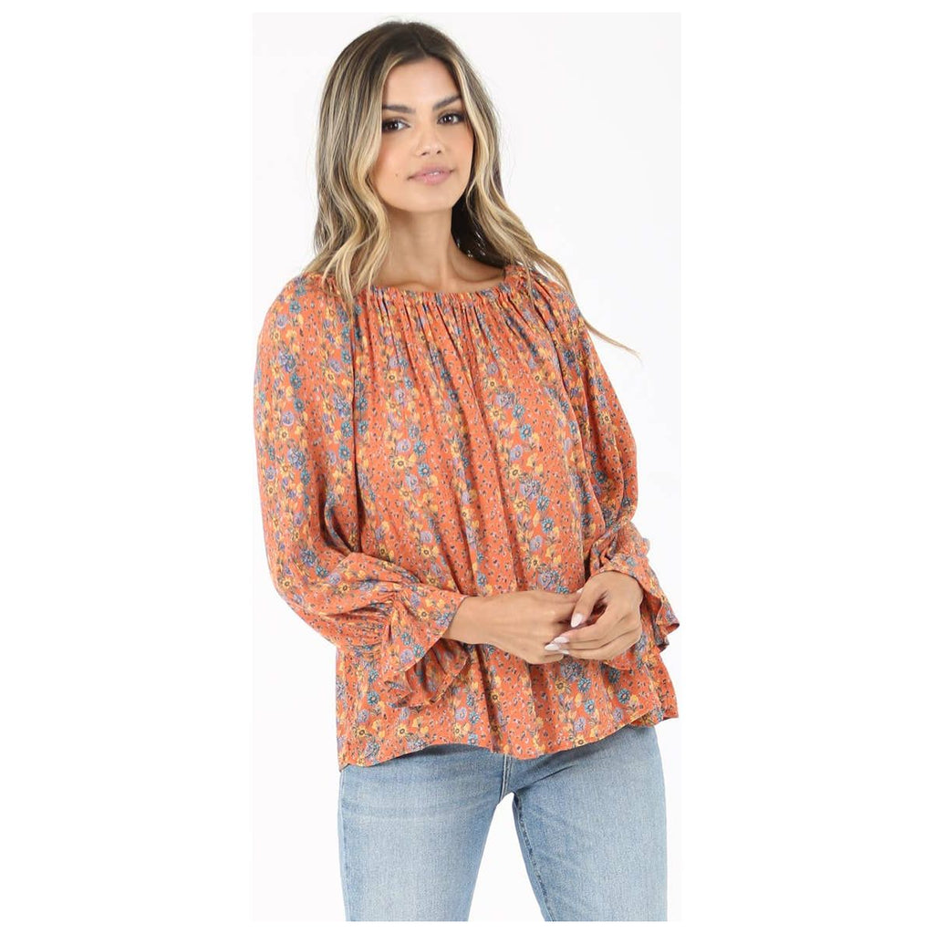 Fall  PRINTED OFF SHOULDER LONG SLEEVE BLOUSE