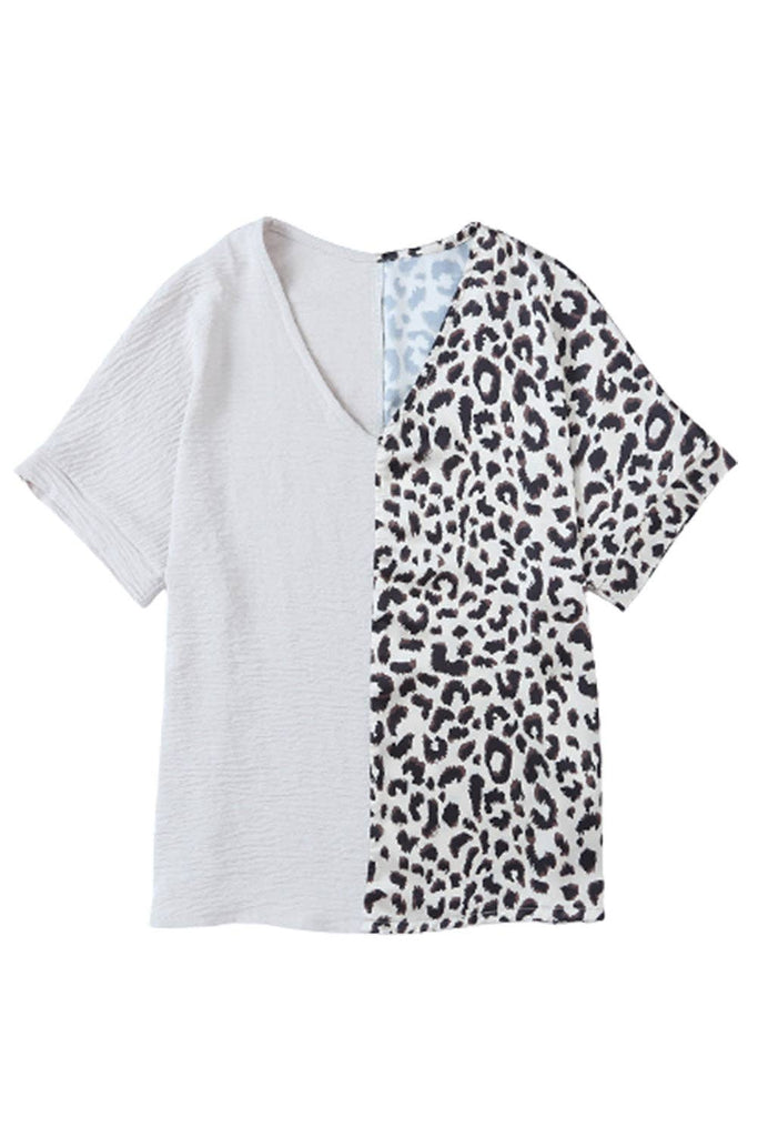 Leopard Colorblock Short Sleeve Blouse: Rose / XL