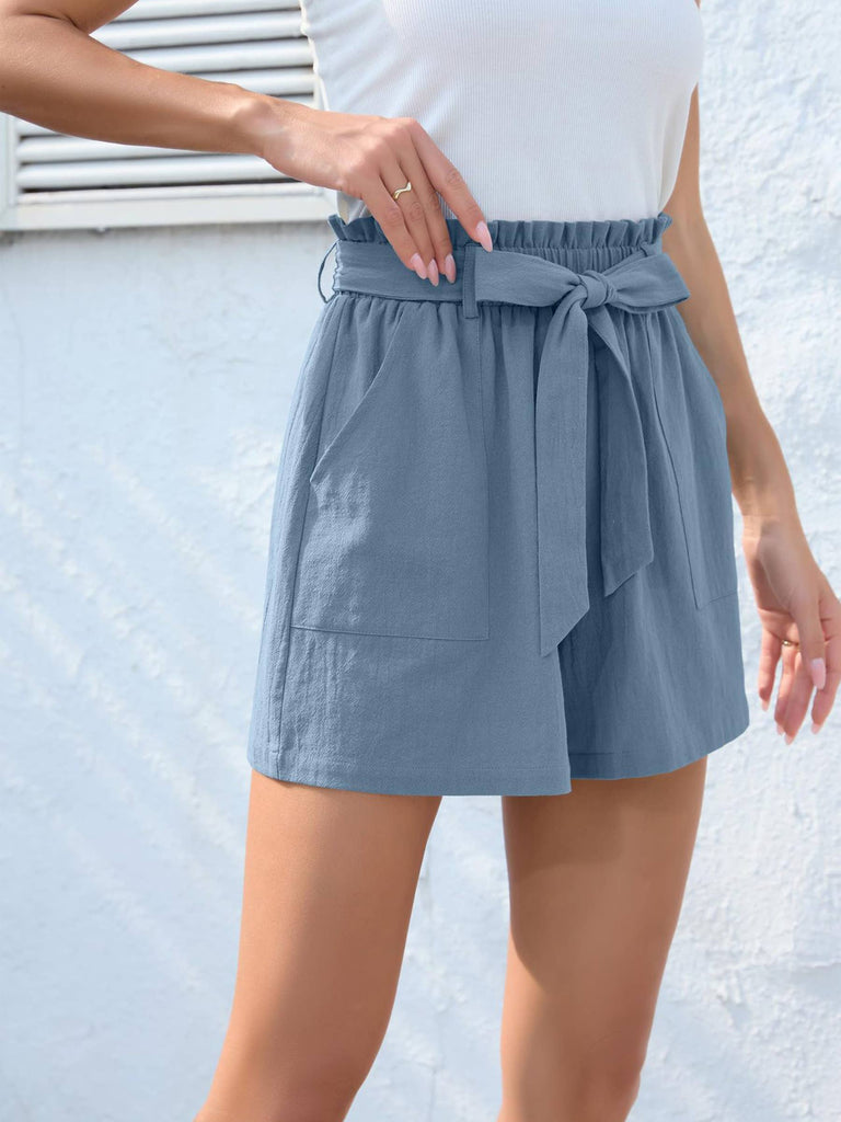 Ruffled Waist Tied Shorts: Blue / XL