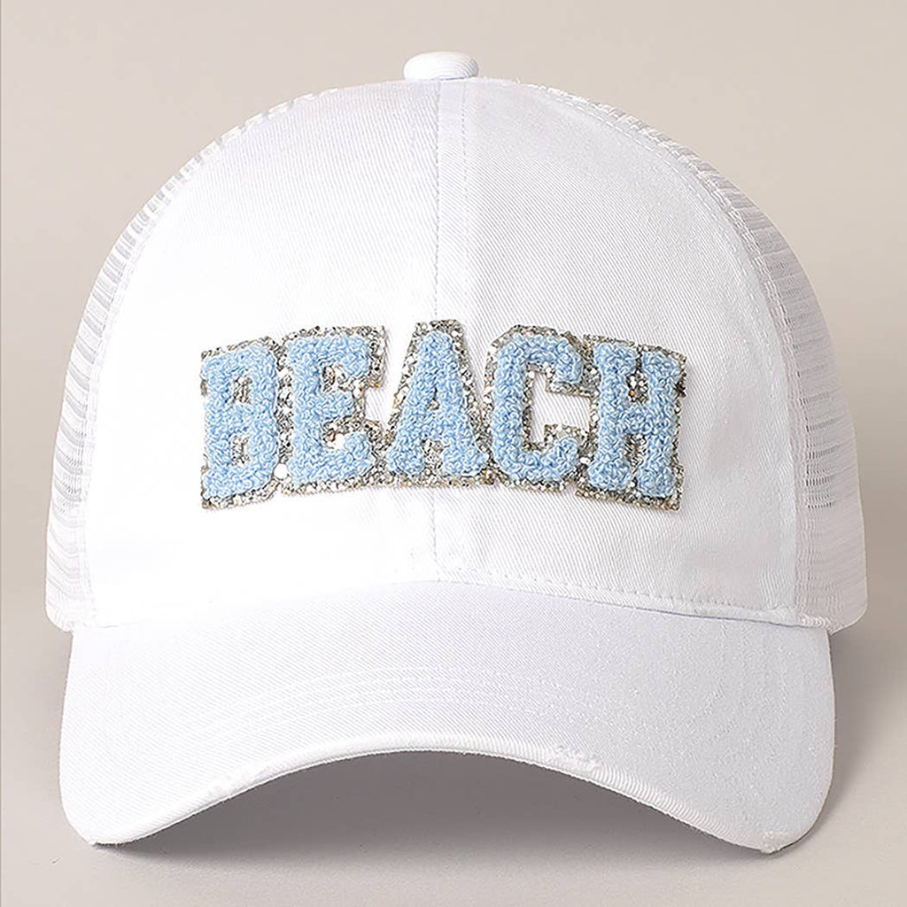 BEACH Chenille Letter Patch Mesh Back Baseball Cap: DUSTY PINK / One Size