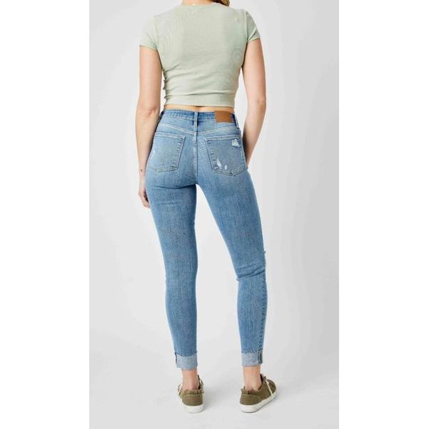 Judy Blue Mid Rise Destroyed & Cuffed Skinny 13 & 15 only SALE