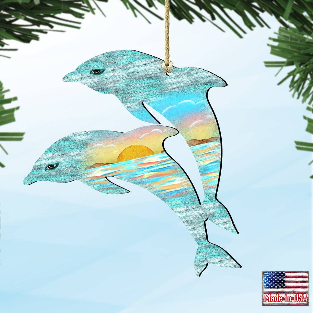 Dolphins Scenic Wood Christmas Ornament G.DeBrekht Coastal
