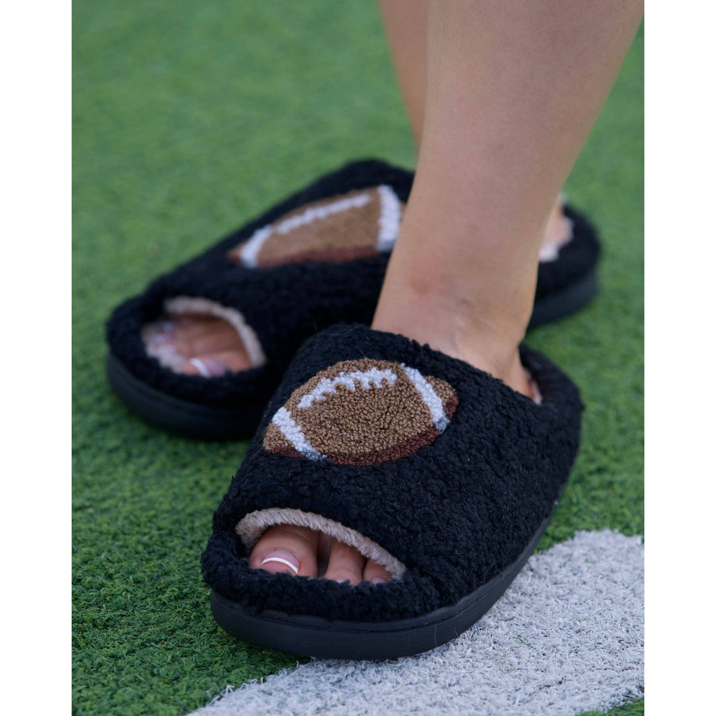 Black Cozy Plush Open Toe Football  Slippers