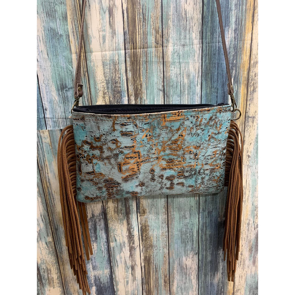 SALE ~ Turquoise Metallic Leather Clutch Handbag