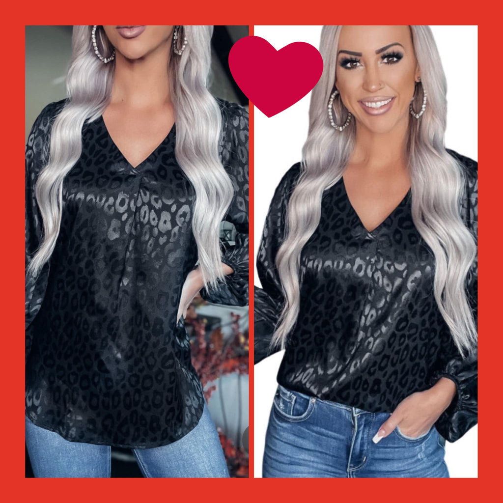 Black Leopard V Neck Top Sizes Small ~ LG Now 15 % off