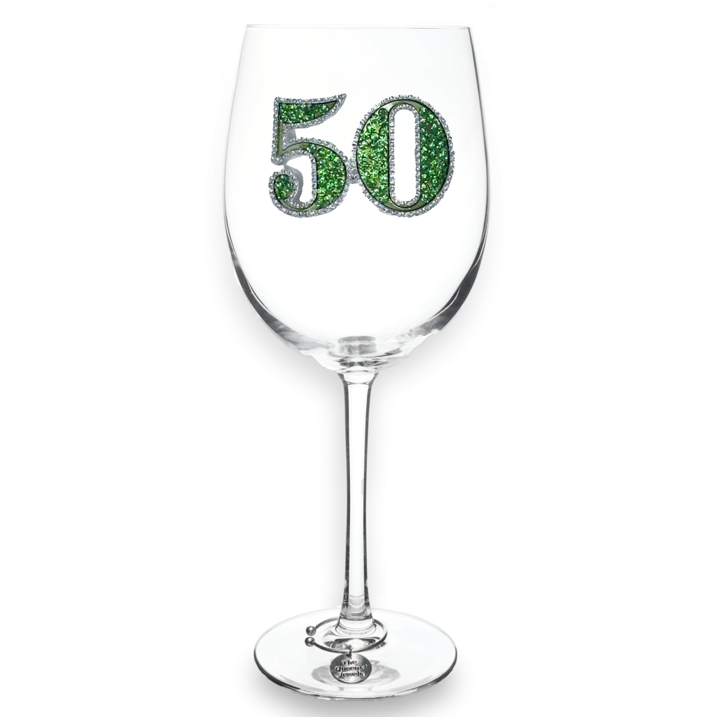 50th Birthday Jeweled Stemmed Wine Glass