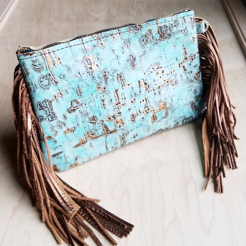 SALE ~ Turquoise Metallic Leather Clutch Handbag