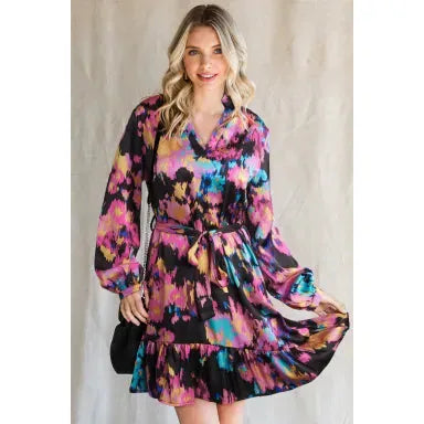 Satiny Flowers Dress 2 Colors Sizes Small ~ XL (Now 15% off )