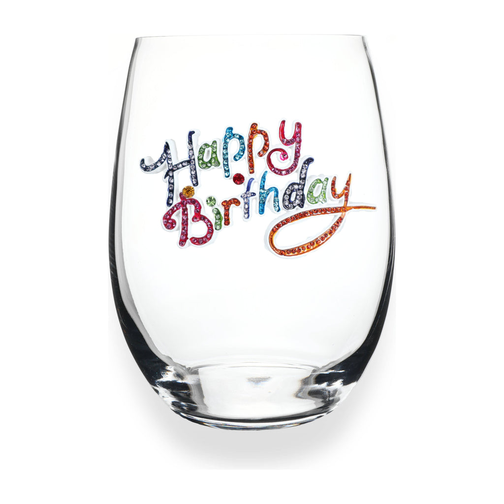 Happy Birthday Jeweled Stemless Wine Glass